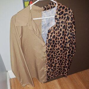 Leopard Print & Tan Split Blouse